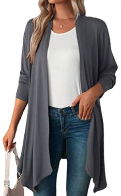 WINKEEY Damen Strickjacke Langarm Open Front Casual Dünn Cardigan Leichte Weiche Frühling Top Elegant Gestrickt Jacke, Dunkelgrau M von WINKEEY