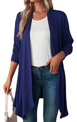 WINKEEY Damen Strickjacke Langarm Open Front Casual Dünn Cardigan Leichte Weiche Frühling Top Elegant Gestrickt Jacke, Navy Blau M von WINKEEY