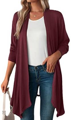 WINKEEY Damen Strickjacke Langarm Open Front Casual Dünn Cardigan Leichte Weiche Frühling Top Elegant Gestrickt Jacke, Weinrot L von WINKEEY