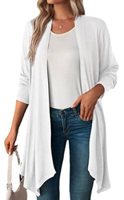 WINKEEY Damen Strickjacke Langarm Open Front Casual Dünn Cardigan Leichte Weiche Frühling Top Elegant Gestrickt Jacke, Weiß L von WINKEEY