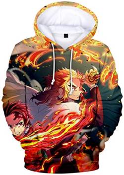 WINKEEY Herren Manga Hoodie Anime Nezuko Cosplay Kapuzenpullover Tanjiro Inosuke Zenitsu Oversized Pulli 3D Druck Fashion Streetwear, 34 L von WINKEEY