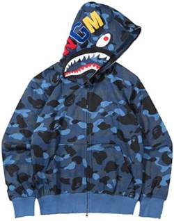WINKEEY Herren Shark Hoodie Hip Hop Kapuzenpullover Mit Reißverschluss Langarm Sweatshirt mit Haifisch Druck Shark Head Zipper Jacken, Blaue Tarnung XXL von WINKEEY