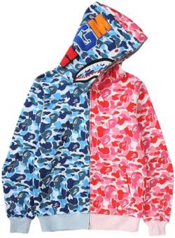 WINKEEY Herren Shark Hoodie Hip Hop Kapuzenpullover Mit Reißverschluss Langarm Sweatshirt mit Haifisch Druck Shark Head Zipper Jacken, Blaue und Rote Tarnung 5XL von WINKEEY