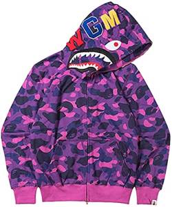 WINKEEY Herren Shark Hoodie Hip Hop Kapuzenpullover Mit Reißverschluss Langarm Sweatshirt mit Haifisch Druck Shark Head Zipper Jacken, Lila Tarnung L von WINKEEY