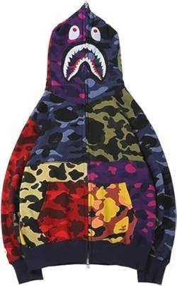 WINKEEY Herren Shark Hoodie Hip Hop Kapuzenpullover Mit Reißverschluss Langarm Sweatshirt mit Haifisch Druck Shark Head Zipper Jacken, Mehrfarbige Nähte L von WINKEEY