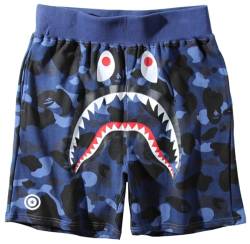 WINKEEY Herren Shark Shorts 3D Druck Sommer Oversized Camouflage Men Pants Kurz Sommerhose, Blau L von WINKEEY