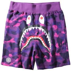 WINKEEY Herren Shark Shorts 3D Druck Sommer Oversized Camouflage Men Pants Kurz Sommerhose, Lila L von WINKEEY