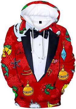 WINKEEY Herren Weihnachten Christmas Hoodies Lustige 3D Kapuzenpullover Weihnachtsmann Langarm Sweatshirt für Jungen, 16 XL von WINKEEY