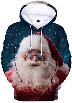 WINKEEY Herren Weihnachten Christmas Hoodies Lustige 3D Kapuzenpullover Weihnachtsmann Langarm Sweatshirt für Jungen, 17 L von WINKEEY