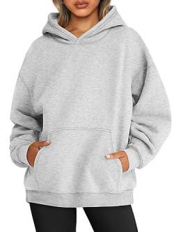 WINKEEY Hoodie Damen Oversize Pullover Sweatshirt Kapuzenpullover Pulli Sweatjacke Sport Oberteile Mit Tasche Tops Streetwear,Grau S von WINKEEY