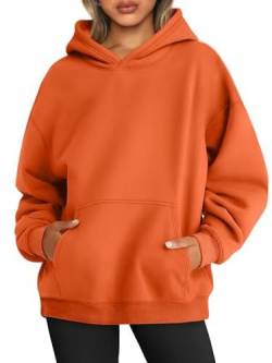 WINKEEY Hoodie Damen Oversize Pullover Sweatshirt Kapuzenpullover Pulli Sweatjacke Sport Oberteile Mit Tasche Tops Streetwear,Orange L von WINKEEY