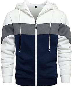 WINKEEY Hoodie Herren Zip Hoodie Langarm Sweatjacke Kapuzenpullover Oberteile Für Herbst Winter, Weiß Blau L von WINKEEY