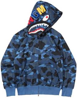 WINKEEY Jungen Shark Hoodies Tarnfarben Haifisch Kapuzenpullover Jacke Mit Reißverschluss Oversized Herbst Winter Oberteil, Blaue Tarnung L von WINKEEY