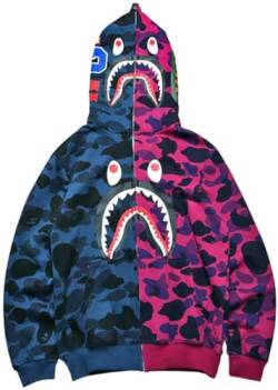 WINKEEY Jungen Shark Hoodies Tarnfarben Haifisch Kapuzenpullover Jacke Mit Reißverschluss Oversized Herbst Winter Oberteil, Blaue und Violette Tarnung XL von WINKEEY