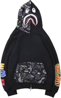 WINKEEY Jungen Shark Hoodies Tarnfarben Haifisch Kapuzenpullover Jacke Mit Reißverschluss Oversized Herbst Winter Oberteil, Schwarzer Sternenhimmel 5XL von WINKEEY