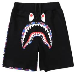 WINKEEY Shark Shorts Hip Hop Fashion Kurze Hose Camouflage Shorts Sport Shorts Lässige Shorts Für Jungen Teenager, Schwarz M von WINKEEY