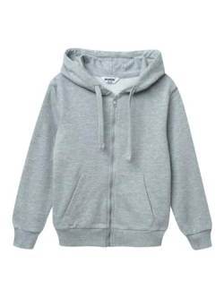 WINKIKI Kids Wear Kinder Teenager Unisex Jungen Mädchen Kaputzen Hoodie mit Reißverschluss Zip Verschluss, Langarm, mit geteilter Kängurutasche und Rippbündchen - Grau Melange - 140 von WINKIKI Kids Wear