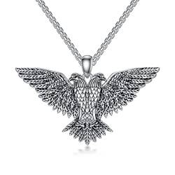 WINNICACA Doppel Kopf Adler American Eagle Sterling Silber Halskette, Tier Silber Herren Schmuck, Adler Halskette Schmuck für Männer von WINNICACA