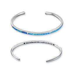 WINNICACA Oktober Birthstone Armband Sterling Silber Blue Opal verstellbare Manschette Armreif Schmuck Geschenke für Frauen Geburtstag, graviert she believed she could so she did von WINNICACA