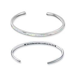 WINNICACA Opal Armreif Sterling Silber Oktober Birthstone verstellbare Manschette Armband Schmuck für Frauen Geburtstag graviert she believed she could so she did von WINNICACA