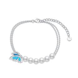 WINNICACA Opal Schmetterling und Perle Doppellagiges Armband 925 Sterling Silber Schmuck Geschenke für Frauen von WINNICACA