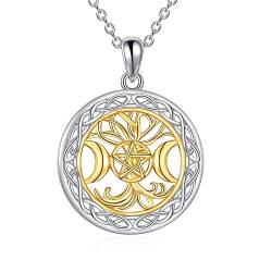 WINNICACA Pentagramm Kette Dreifacher Mond Göttin Halskette Sterling Silber Wiccan Pagan Anhänger Halskette Schmuck für Damen Herren von WINNICACA