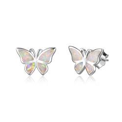 WINNICACA Schmetterling Ohrringe Sterling Silber Einfache Weiße Opal Ohrstecker Geschenke für Frauen Freundin von WINNICACA