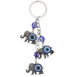 WINOMO Böse Auge Schlüsselanhänger mit Glasperlen und Elefant Anhänger Metall Glücksbringer Auto Schlüsselring Charme für Handtasche Dekoration Frauen Männer Geschenk Blau von WINOMO
