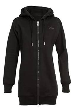 Winshape Damen Lange, kuschelige Hoodie-Jacke J006 mit 2-Wege-Zipper Kapuzenpullover, Schwarz, M von WINSHAPE