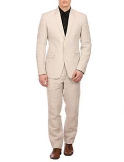 WINTAGE Männer 100% Leinen Kerbe Revers All Season Natürliche Farbe Anzug: S von WINTAGE