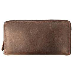 WINTTEN Lange Bifold Wallets for Woman Full Grain Brown leather with 12 Card Slots and 1 ID Windows Premium Security and Extra 4 Cash Capacity Gift for Him, Braun, Minimalistisch von WINTTEN