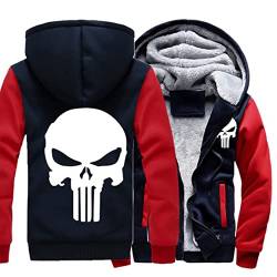 Erwachsene Winter Warm Fleece Hoodies Totenkopf Prints Jacken Reißverschluss Tops Flauschiges Futter Langarm Kapuzenpullover Outdoor Thicken Cardigan Sweatshirt,Blue-Aldult L von WIOSEN