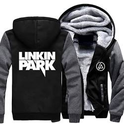Herren Fleece Hoodies Linkin Park Winter Dicke Warmwolle Jacken Reißverschluss Mantel Outdoor Workout Sportbekleidung Jugend Streetwear Pullover Flauschiges Futter Sweatshirts,Grey-Aldult M von WIOSEN