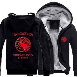 Herren Fleece Jacken Targaryen Prints Reißverschluss Hoodies Winter Warm Kapuze Mantel Dick Flauschiges Futter Pullover Oberbekleidung Langarm Winddichtes Sweatshirt,D-Aldult L von WIOSEN