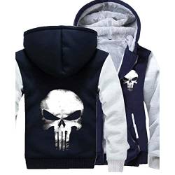 Herren Hoodie Dickes Sweatshirt Punisher Fleece Gefütterte Hoodies Winter Warm Hoody Long Sleeve Kapuze Winddichter Pullover Flauschige Futterjacke mit Taschen,Blue-Aldult M von WIOSEN