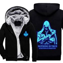 Herren Outdoor Fleece Jacken Mantel Assassin/Creed Zip Up Hoodie Winter Warm Kapuze Dickes Sweatshirt Cardigan Hoody zum Wandern Jogger Klettern,Black-Aldult 2XL von WIOSEN