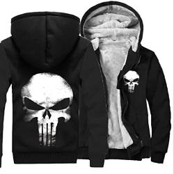 Herren Pullover Punisher Hoodie Thermofleece Gefütterte Pullover Jacken Winter Workout Pullover Hoody Full Zip Wolle Warm Dicke Mäntel Oberbekleidung,Black-Aldult M von WIOSEN