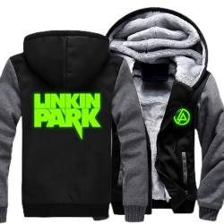 Herren Reißverschluss Hoodies Fleece Futter Sweatshirts für Linkin Park Herbst Winter Dicke Warme Kapuzenjacken Langarm Thermo Kapuzenmäntel Tops mit Taschen,Grey-Aldult XL von WIOSEN