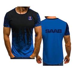 Herren Sommer Farbverlauf Kurzarm für SAAB Bedruckte T-Shirts Lässige Bequeme T-Shirts Rundhalsausschnitt Leichte Sportoberteile Schnell trocknende Unisex-Arbeitskleidung, Blue-3XL von WIOSEN