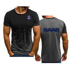 Herren Sommer Farbverlauf Kurzarm für SAAB Bedruckte T-Shirts Lässige Bequeme T-Shirts Rundhalsausschnitt Leichte Sportoberteile Schnell trocknende Unisex-Arbeitskleidung, Grey-L von WIOSEN