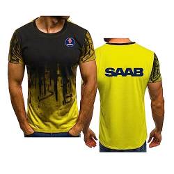 Herren Sommer Farbverlauf Kurzarm für SAAB Bedruckte T-Shirts Lässige Bequeme T-Shirts Rundhalsausschnitt Leichte Sportoberteile Schnell trocknende Unisex-Arbeitskleidung, Yellow-M von WIOSEN