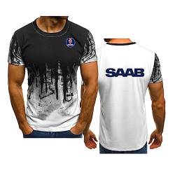 Herren Sommer Farbverlauf Kurzarm für SAAB Bedruckte T-Shirts Lässige Bequeme T-Shirts Rundhalsausschnitt Leichte Sportoberteile Schnell trocknende Unisex-Arbeitskleidung,White-M von WIOSEN