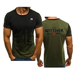 Herren T-Shirt für Witcher, modisch Bedruckt kurzärmelig Sommer lässig atmungsaktiv T-Shirt Unisex Arbeitskleidung Oberteile schnell trocknend Farbverlauf halbe Ärmel, Green-2XL von WIOSEN