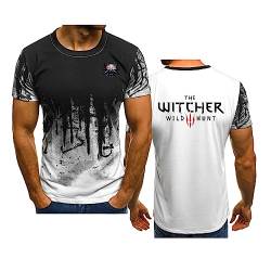 Herren T-Shirt für Witcher, modisch Bedruckt kurzärmelig Sommer lässig atmungsaktiv T-Shirt Unisex Arbeitskleidung Oberteile schnell trocknend Farbverlauf halbe Ärmel,White-S von WIOSEN