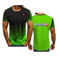 Herren-T-Shirts mit Rundhalsausschnitt für Mass Effect N7, bedrucktes Farbverlaufs-Kurzarm Trainings T-Shirt zum Laufen feuchtigkeitsableitende Arbeitskleidung schnell trocknende Tops, Cyan-5XL von WIOSEN