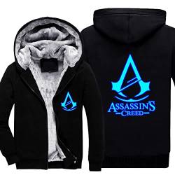 Herren Zip Up Hoodies Assassin Creed Winter Fleece Jacken Jugend Langarm Sweatshirt Leuchtend Warm Dicke Kapuze Tops Herren Thermomantel,Black-Aldult XL von WIOSEN