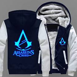 Herren Zip Up Hoodies Assassin Creed Winter Fleece Jacken Jugend Langarm Sweatshirt Leuchtend Warm Dicke Kapuze Tops Herren Thermomantel,Blue-Aldult 2XL von WIOSEN