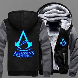 Herren Zip Up Hoodies Assassin Creed Winter Fleece Jacken Jugend Langarm Sweatshirt Leuchtend Warm Dicke Kapuze Tops Herren Thermomantel,Grey-Aldult 2XL von WIOSEN