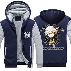 Herren weiche Fleece Hoodies für Trafalgar Law Sweatshirt Winter Warm Dicke Full Zip Jacke Winddichte Hoody Jumper Herbst Thermo Oberbekleidung mit Taschen,Blue-Aldult 3XL von WIOSEN