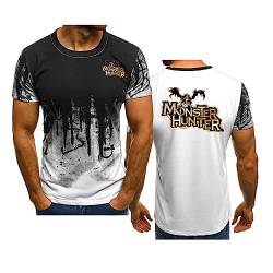 Sommer Herren Kurzarm für Monster Hunter Druck Lässige T-Shirts Lose Kontrastfarben Tops Bequeme atmungsaktive Halbarm-T-Shirts,White-L von WIOSEN